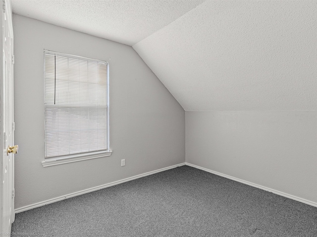 612 Yosemite Trl, Mesquite, TX 75149 - additional living space with lofted ceiling, a textured ceiling, carpet, and baseboards