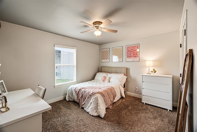 2355 Grindstone Rd, Millsap, TX 76066 - bedroom with dark carpet, baseboards, and ceiling fan
