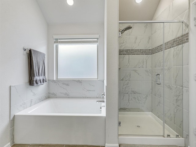 2624 Rambling Rd, Celina, TX 75009 - bathroom with a bath, a stall shower, and recessed lighting