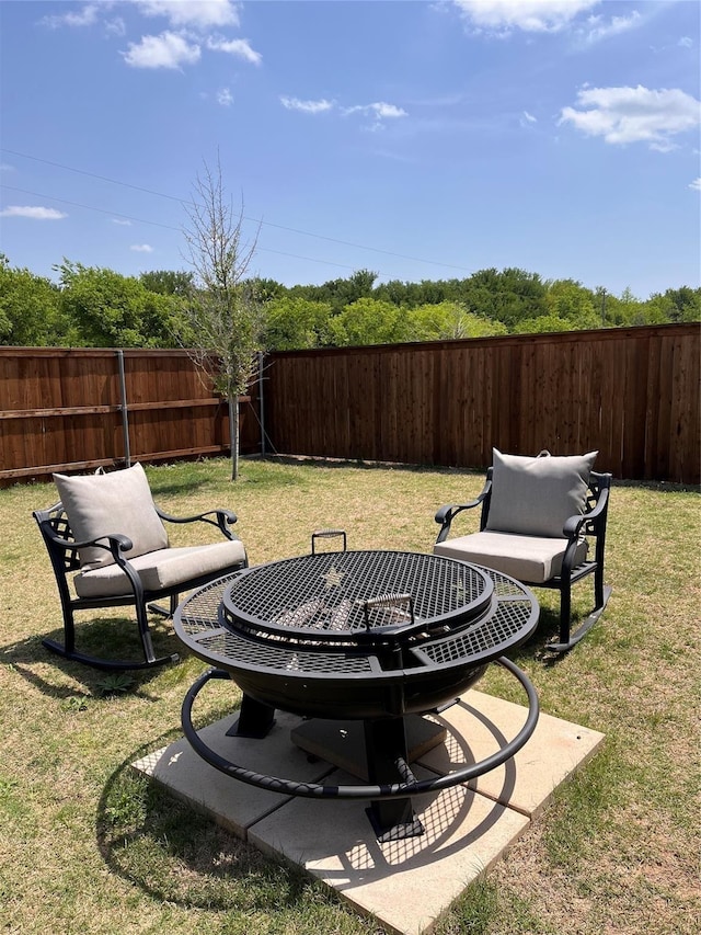 2624 Rambling Rd, Celina, TX 75009 - fenced backyard featuring an outdoor fire pit