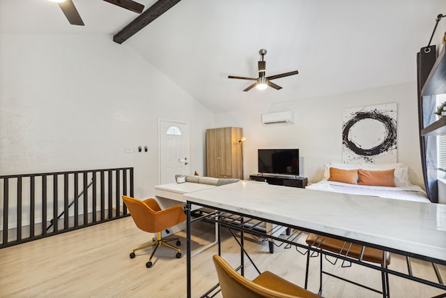 2435 W 10th St, Dallas, TX 75211 - bedroom featuring wood finished floors, a wall unit AC, and ceiling fan