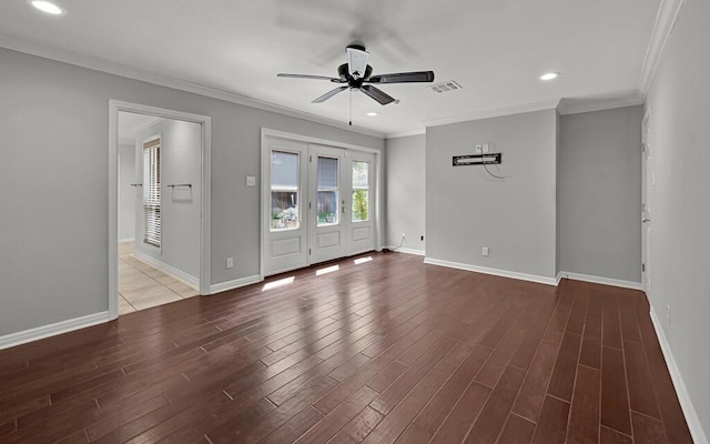 3009 Chimney Hill Dr, Waco, TX 76708 - spare room with a ceiling fan, wood finished floors, baseboards, ornamental molding, and recessed lighting