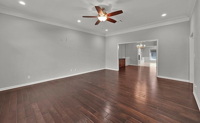 3009 Chimney Hill Dr, Waco, TX 76708 - unfurnished room with ceiling fan, dark wood finished floors, a chandelier, baseboards, and recessed lighting