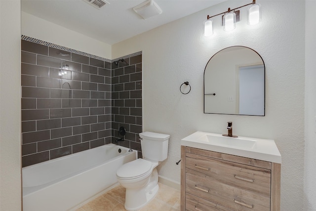 3037 Elmbrook Dr, Grand Prairie, TX 75052 - full bathroom featuring vanity, toilet, shower / bath combination, and tile patterned floors