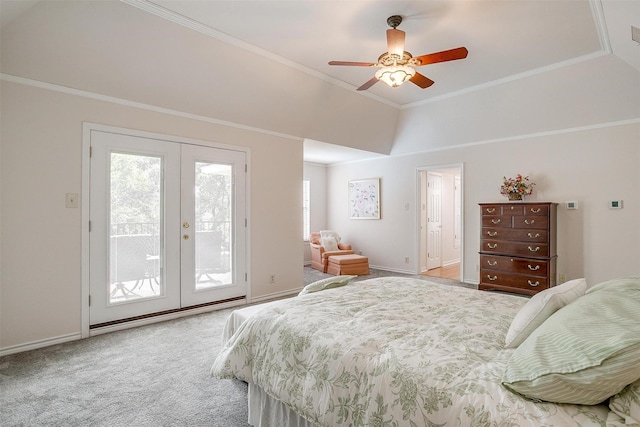 8921 Crest Ridge Dr, Fort Worth, TX 76179 - bedroom with french doors, access to exterior, ornamental molding, carpet floors, and baseboards