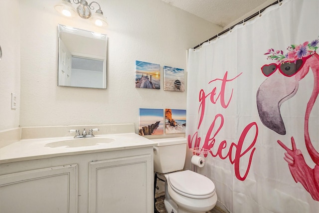 1400 Sunflower Ct, Burleson, TX 76028 - full bathroom with a textured ceiling, vanity, toilet, and curtained shower