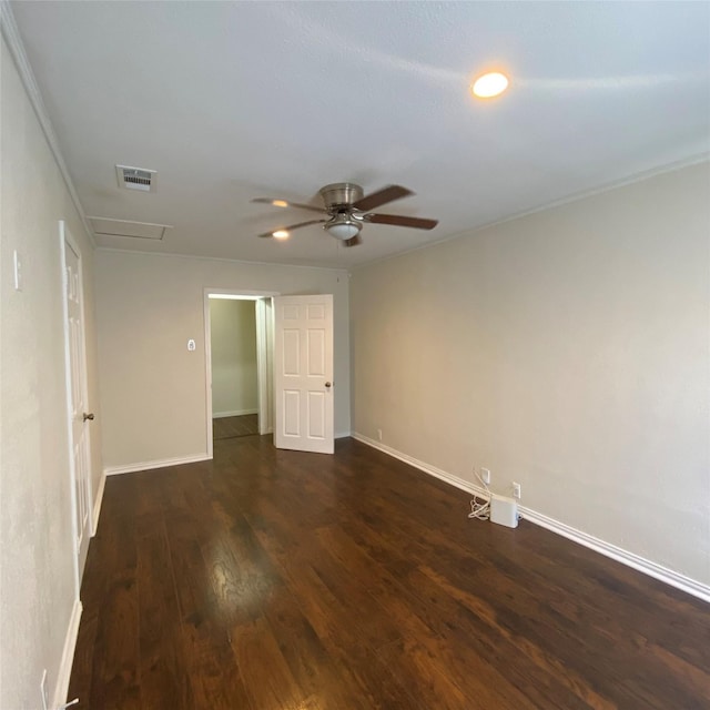 313 Wall St, Terrell, TX 75160 - empty room featuring baseboards, a ceiling fan, dark wood finished floors, and recessed lighting
