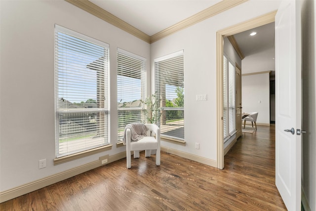 647 Gillon Way, Rockwall, TX 75087 - living area featuring ornamental molding, wood finished floors, baseboards, and recessed lighting