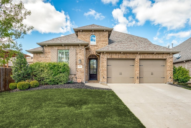 1137 Olympic Dr, Celina, TX 75009 - french country style house with a garage, driveway, brick siding, and roof with shingles