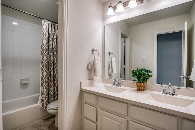 1137 Olympic Dr, Celina, TX 75009 - bathroom featuring double vanity, toilet, and shower / tub combo with curtain