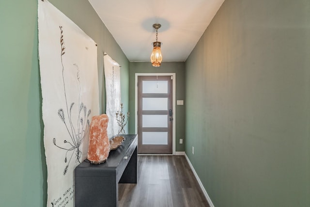 6812 Cumberland Rd, Fort Worth, TX 76116 - doorway to outside with dark wood-style flooring and baseboards