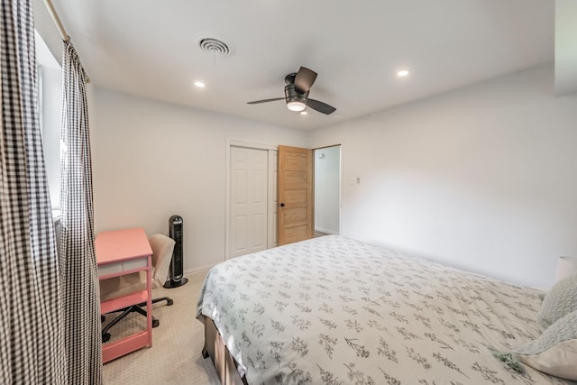 6812 Cumberland Rd, Fort Worth, TX 76116 - bedroom featuring light colored carpet, recessed lighting, a ceiling fan, and a closet