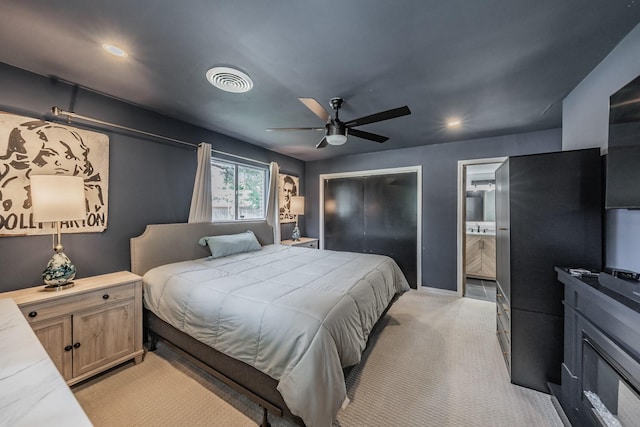 6812 Cumberland Rd, Fort Worth, TX 76116 - bedroom featuring light colored carpet, ceiling fan, a sink, recessed lighting, and baseboards