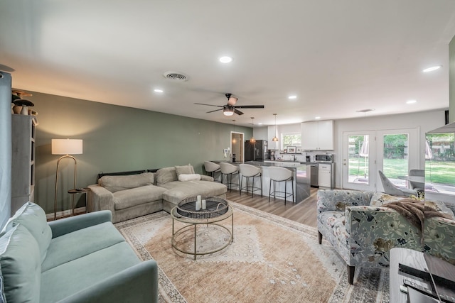 6812 Cumberland Rd, Fort Worth, TX 76116 - living area with light wood finished floors, recessed lighting, and ceiling fan