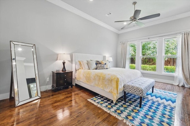 3770 W 5th St, Fort Worth, TX 76107 - bedroom with wood finished floors, crown molding, recessed lighting, baseboards, and ceiling fan