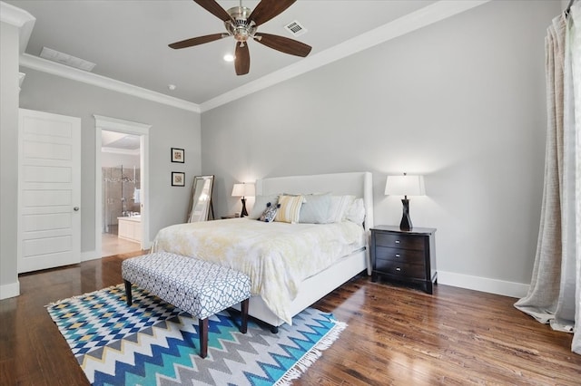3770 W 5th St, Fort Worth, TX 76107 - bedroom with baseboards, wood finished floors, ornamental molding, recessed lighting, and ensuite bathroom