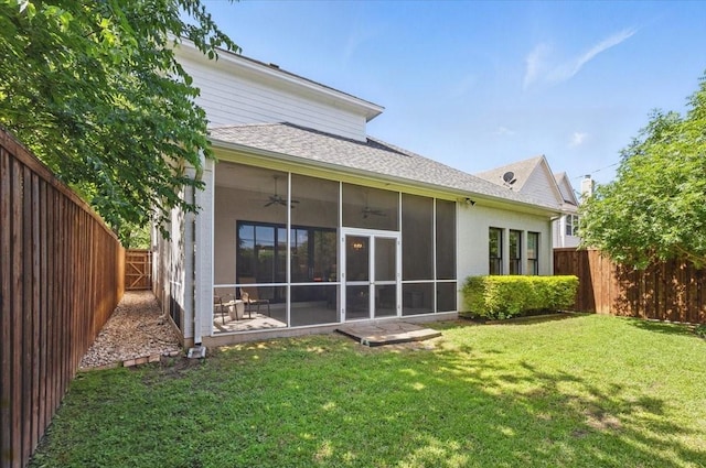 3770 W 5th St, Fort Worth, TX 76107 - rear view of house featuring ceiling fan, a sunroom, and a shingled roof