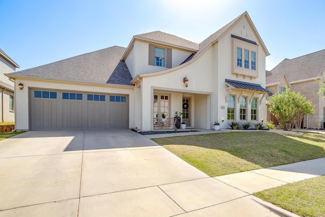 604 Rockfall Way, Aledo, TX 76008 - view of front facade featuring an attached garage, a front yard, driveway, roof with shingles, and brick siding