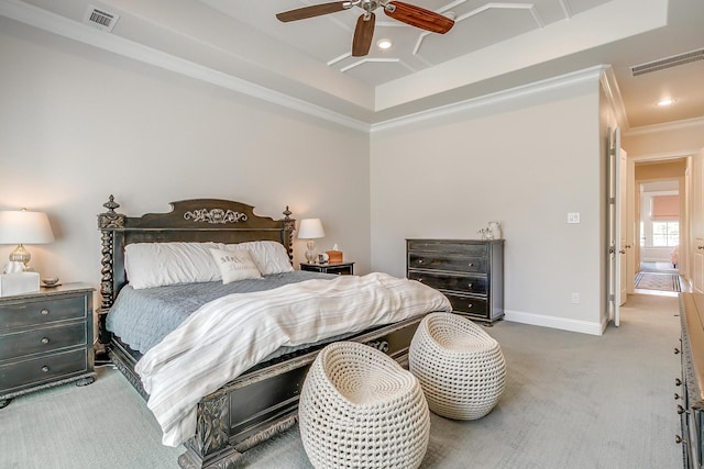 604 Rockfall Way, Aledo, TX 76008 - bedroom with carpet floors, a raised ceiling, crown molding, recessed lighting, and baseboards