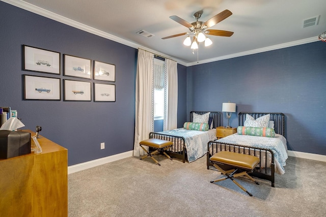 604 Rockfall Way, Aledo, TX 76008 - carpeted bedroom with crown molding, baseboards, and a ceiling fan