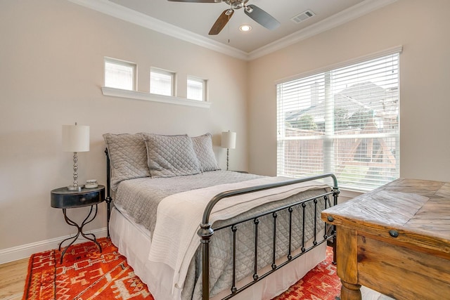 604 Rockfall Way, Aledo, TX 76008 - bedroom featuring ornamental molding, multiple windows, baseboards, recessed lighting, and wood finished floors