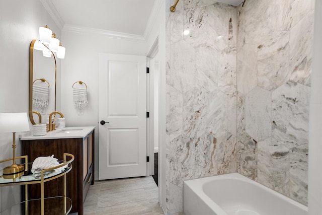 610 Sunset Ct, Argyle, TX 76226 - bathroom featuring crown molding, vanity, and shower / tub combination