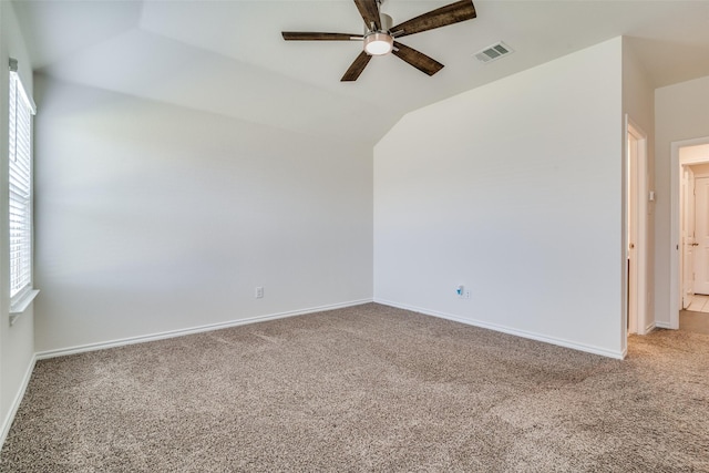 1302 Lowhill Dr, Royse City, TX 75189 - spare room with carpet floors, a ceiling fan, baseboards, and lofted ceiling