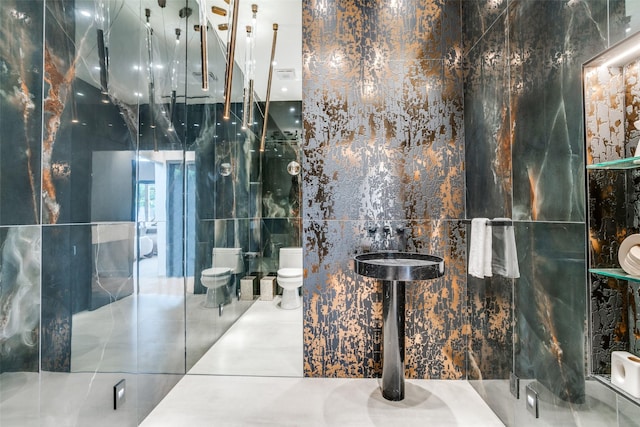 10846 Crooked Creek Ct, Dallas, TX 75229 - bathroom with tile walls and a stall shower