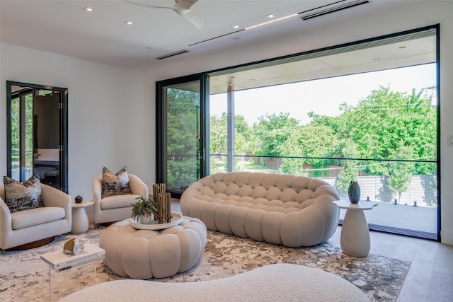 10846 Crooked Creek Ct, Dallas, TX 75229 - living area featuring wood finished floors, recessed lighting, and ceiling fan