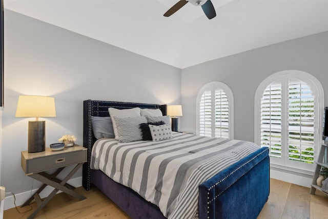 3512 Ridglea Country Club Dr, Fort Worth, TX 76116 - bedroom with wood finished floors, lofted ceiling, ceiling fan, and baseboards