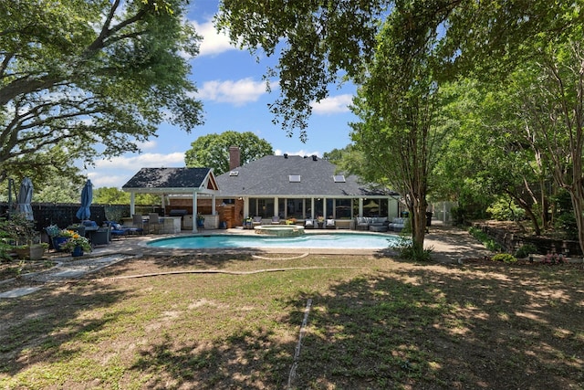 3512 Ridglea Country Club Dr, Fort Worth, TX 76116 - view of pool featuring a patio, a pool with connected hot tub, and an outdoor hangout area