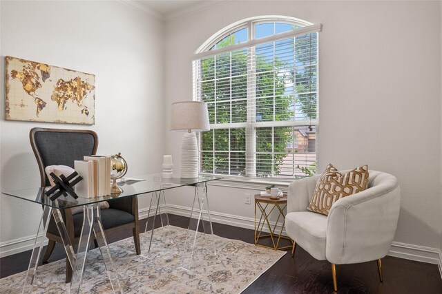 2820 Annandale Dr, Trophy Club, TX 76262 - office featuring baseboards, wood finished floors, and crown molding