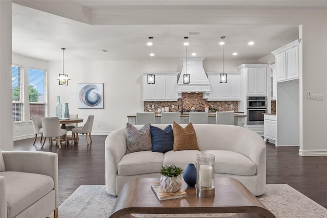 2820 Annandale Dr, Trophy Club, TX 76262 - living room with baseboards, dark wood-type flooring, and recessed lighting