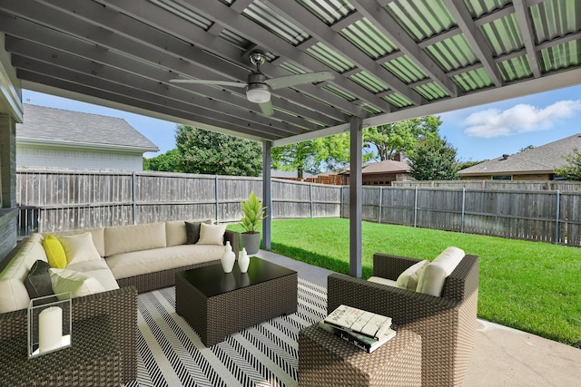 4448 Atlanta Dr, Plano, TX 75093 - view of patio / terrace with an outdoor living space and a ceiling fan