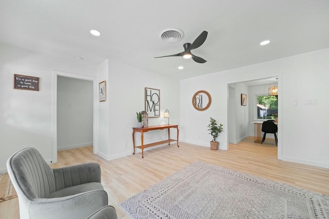 4709 Albermarle Dr, Fort Worth, TX 76132 - living area with light wood-style flooring, ceiling fan, recessed lighting, and baseboards