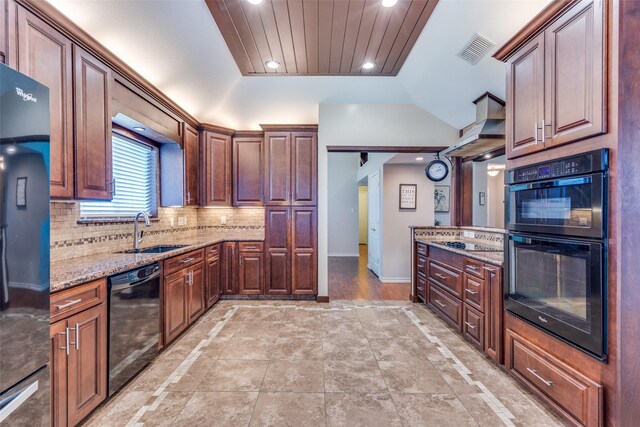 807 Autumn Hill Dr, Wylie, TX 75098 - kitchen with a sink, black appliances, recessed lighting, light stone counters, and backsplash