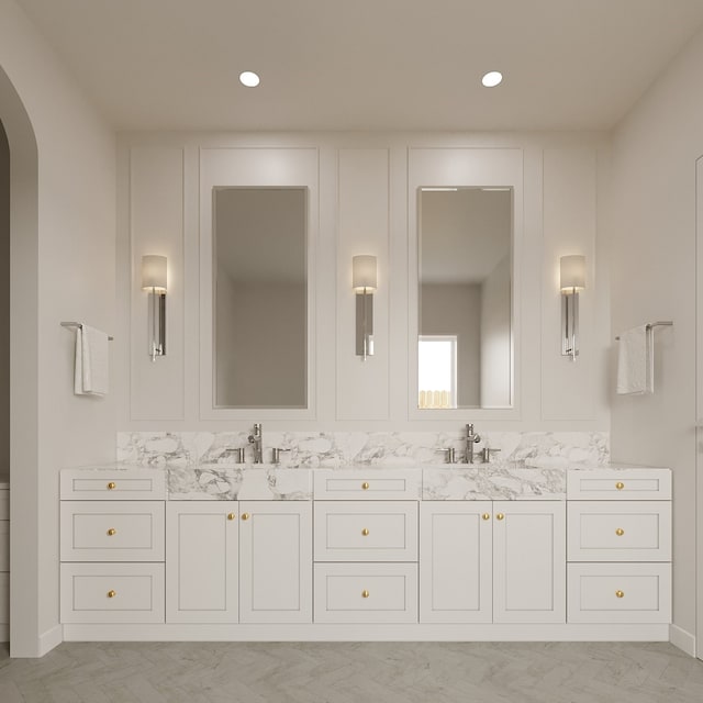 6207 Marquita Ave, Dallas, TX 75214 - bathroom with double vanity and recessed lighting