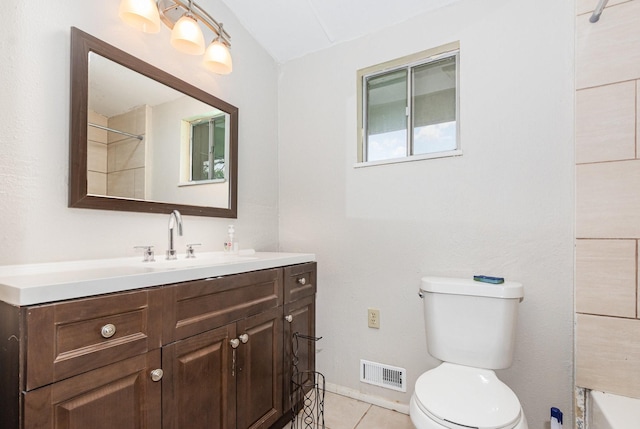 1705 Jefferson St, Commerce, TX 75428 - bathroom with vanity, toilet, tile patterned floors, a shower, and a tub