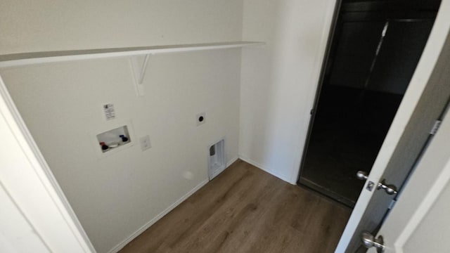 5833 Mirror Ridge Dr, Fort Worth, TX 76179 - laundry room featuring washer hookup, wood finished floors, electric dryer hookup, and baseboards