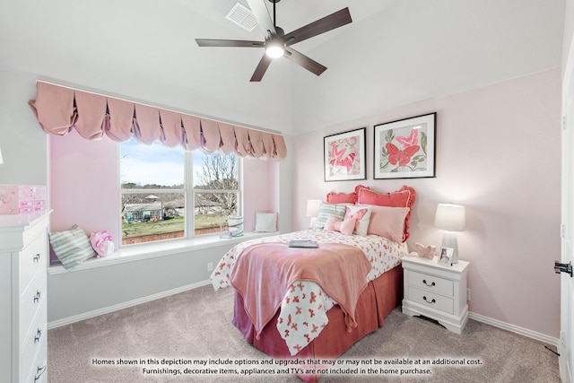 924 Split Oak Ln, Anna, TX 75409 - carpeted bedroom featuring baseboards, ceiling fan, and vaulted ceiling
