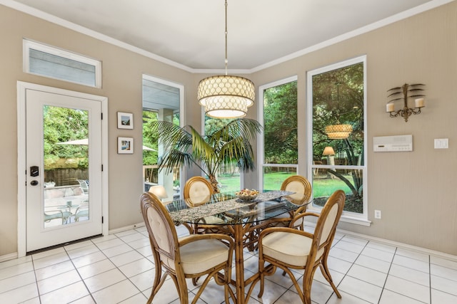 600 Loving Ct, Southlake, TX 76092 - dining room with light tile patterned floors, ornamental molding, and baseboards