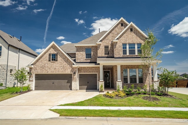 2605 Rosewood Way, Northlake, TX 76226 - craftsman inspired home featuring an attached garage, brick siding, a shingled roof, driveway, and covered porch