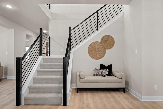 2605 Rosewood Way, Northlake, TX 76226 - staircase featuring wood finished floors, baseboards, and recessed lighting