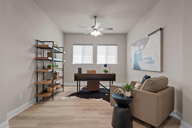2605 Rosewood Way, Northlake, TX 76226 - office space with a ceiling fan, light wood-style flooring, and baseboards