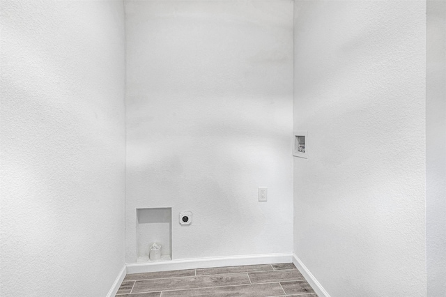 2735 Grafton Ave, Dallas, TX 75211 - washroom featuring hookup for a washing machine, wood finish floors, and electric dryer hookup