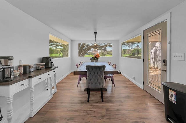 1835 Fort Graham Rd, Waco, TX 76705 - dining room featuring plenty of natural light, dark wood-type flooring, a chandelier, and baseboards