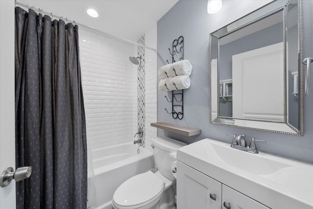 2915 Ethel Ave, Waco, TX 76707 - bathroom with toilet, shower / bath combo, vanity, a textured wall, and recessed lighting