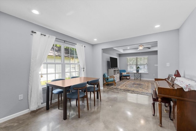 2915 Ethel Ave, Waco, TX 76707 - dining space featuring concrete floors, baseboards, recessed lighting, and ceiling fan