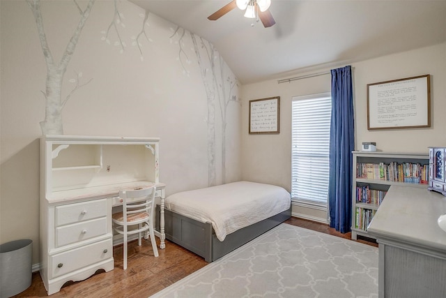 320 Westgate Dr, Aledo, TX 76008 - bedroom featuring wood finished floors, lofted ceiling, a desk, and ceiling fan