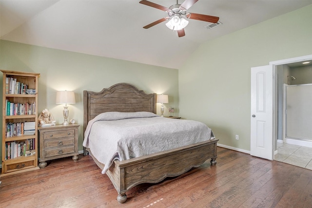 320 Westgate Dr, Aledo, TX 76008 - bedroom with vaulted ceiling, wood finished floors, baseboards, and a ceiling fan